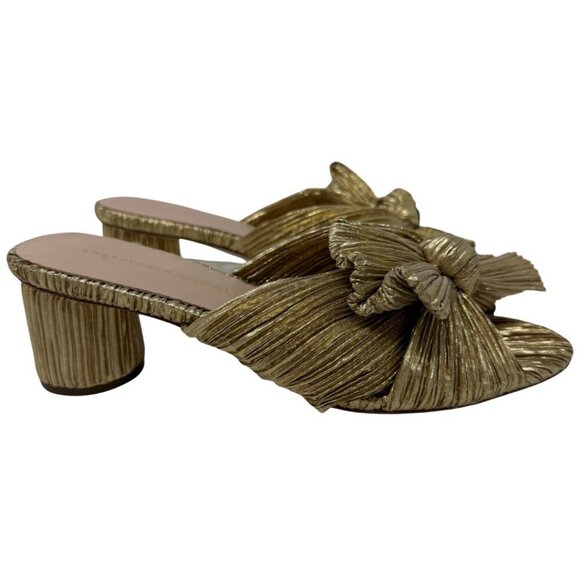 Loeffler Randall Emilia Knot Slide Sandal Women's 6 B Gold Kitten Heels Bow NWOB - Picture 2 of 11